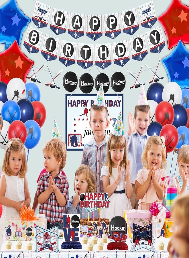 PIXHOTUL Ice Hockey Birthday Party Pack - Happy Banners, Tablecloth, Centerpieces, Cake Toppers, Balloons - Image 5